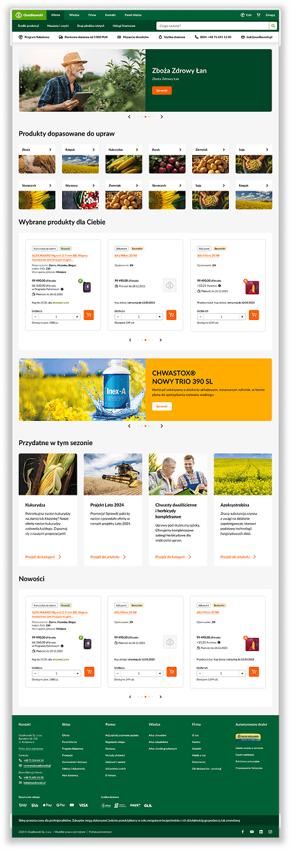 Home page design after research-driven redesign with crop-based navigation and seasonal sections