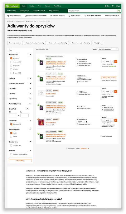 Product listing page after redesign with improved tiles and filtering