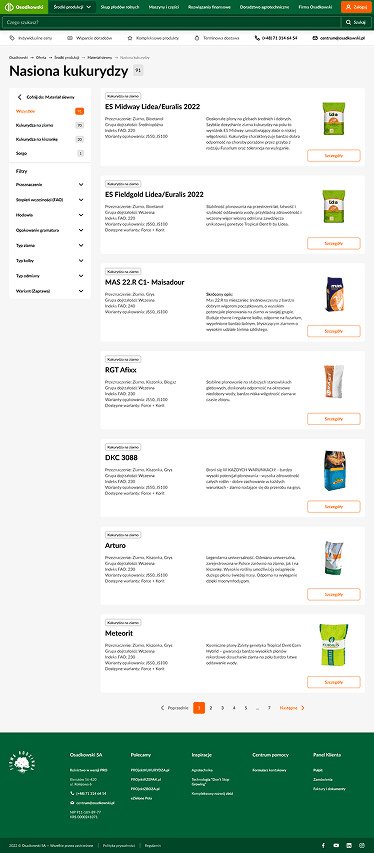 Product listing page before redesign