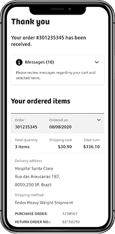 Mobile version showing order confirmation with delivery details and order summary